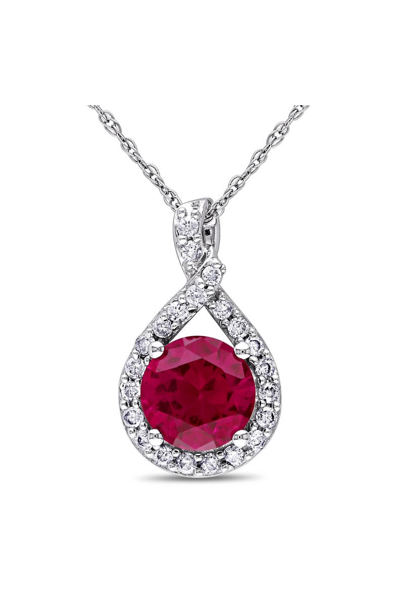 Julianna B. Gemstone & Diamond Teardrop Necklace 10K, Main, color, Created Ruby