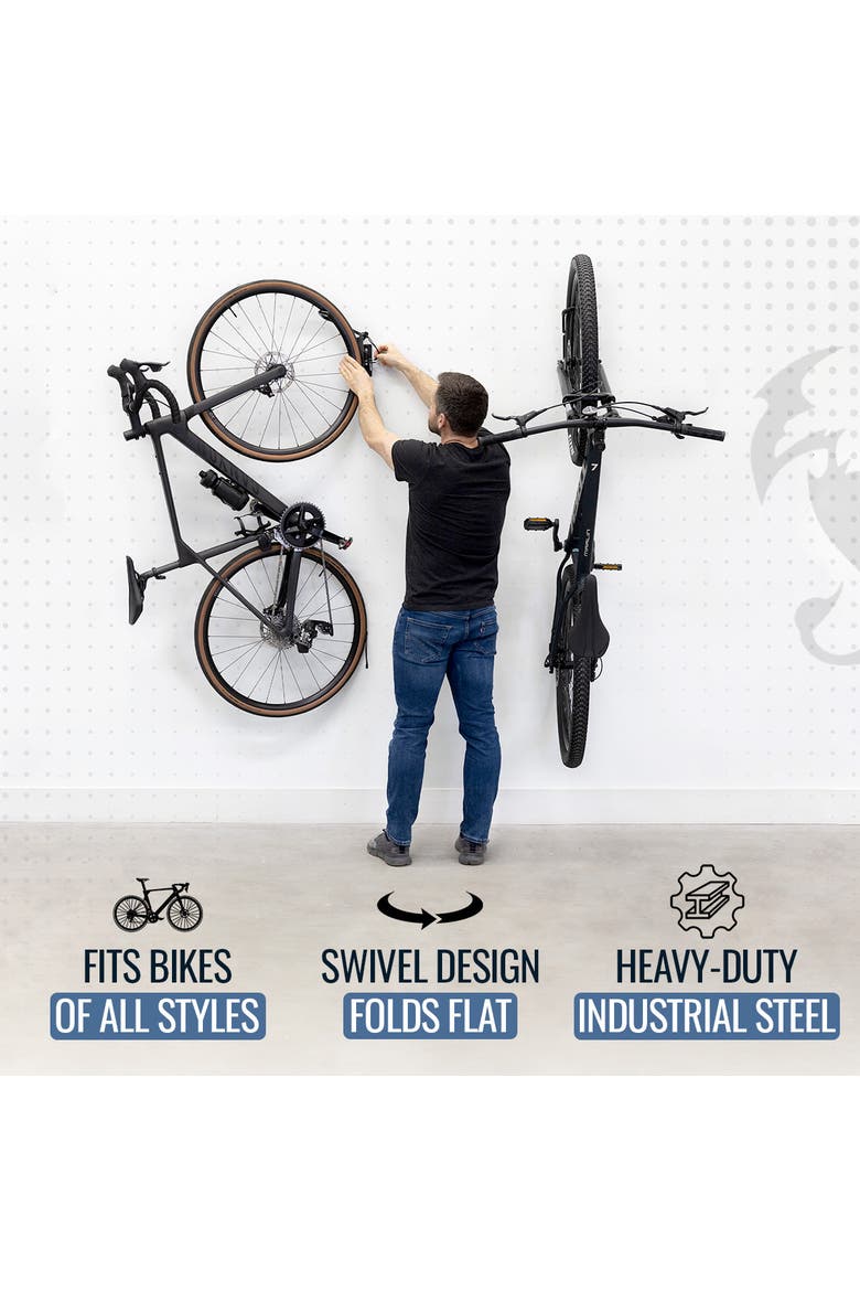 Swivel Mount Bike Storage Rack | 2 Bike Garage Wall Hooks, Alternate, color, Black