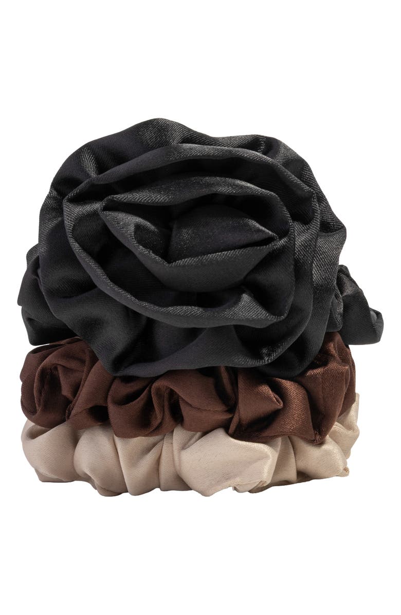 Kitsch 3-Pack Assorted Rosette Scrunchies, Alternate, color, Black