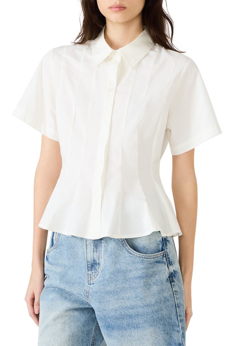 Porter Pleat Button-Up Shirt, Main, color, WHITE