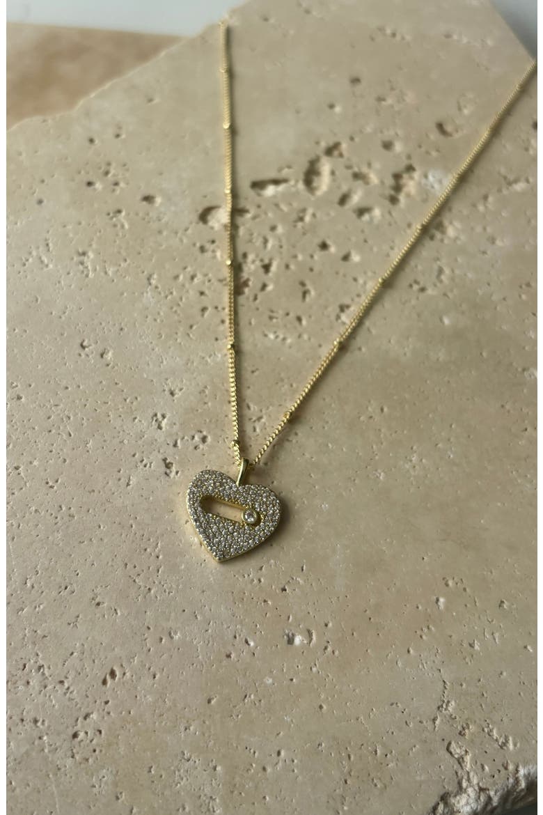 Cubic Zirconia Heart Pendant Necklace, Alternate, color, GOLD