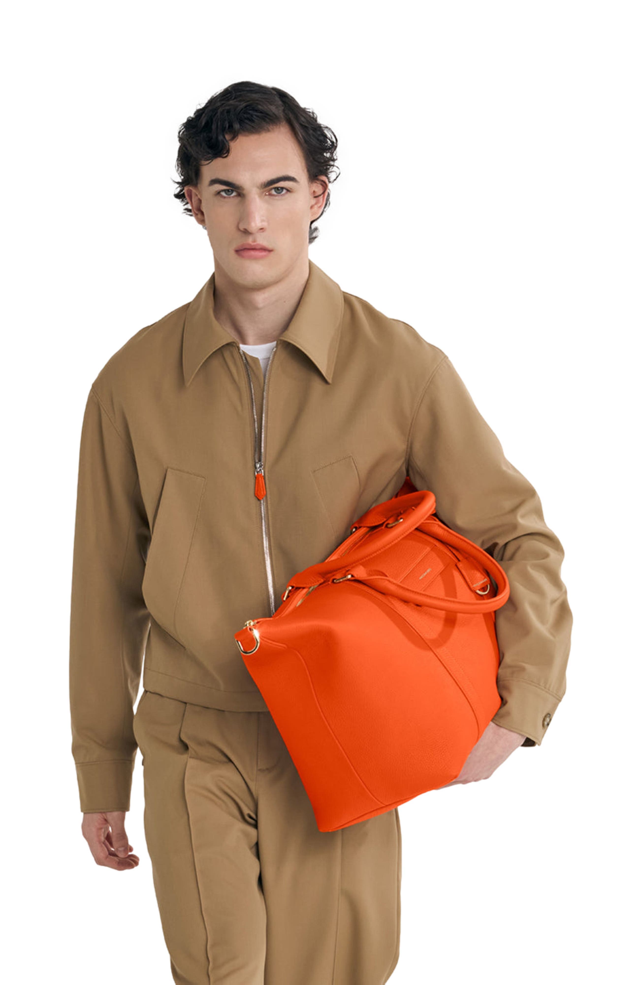 Large Leather Weekender Bag, Alternate, color, Manhattan Orange
