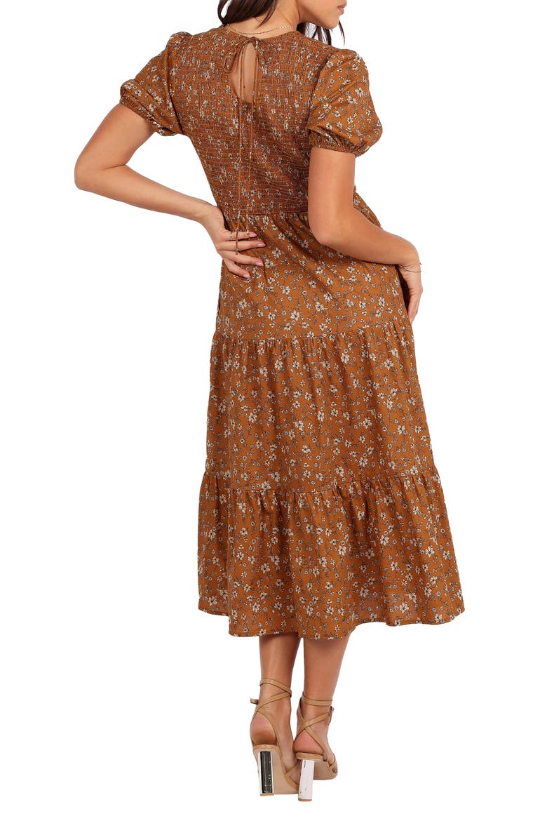 Naura Tiered Cotton Midi Dress, Alternate, color, COGNAC FLORAL