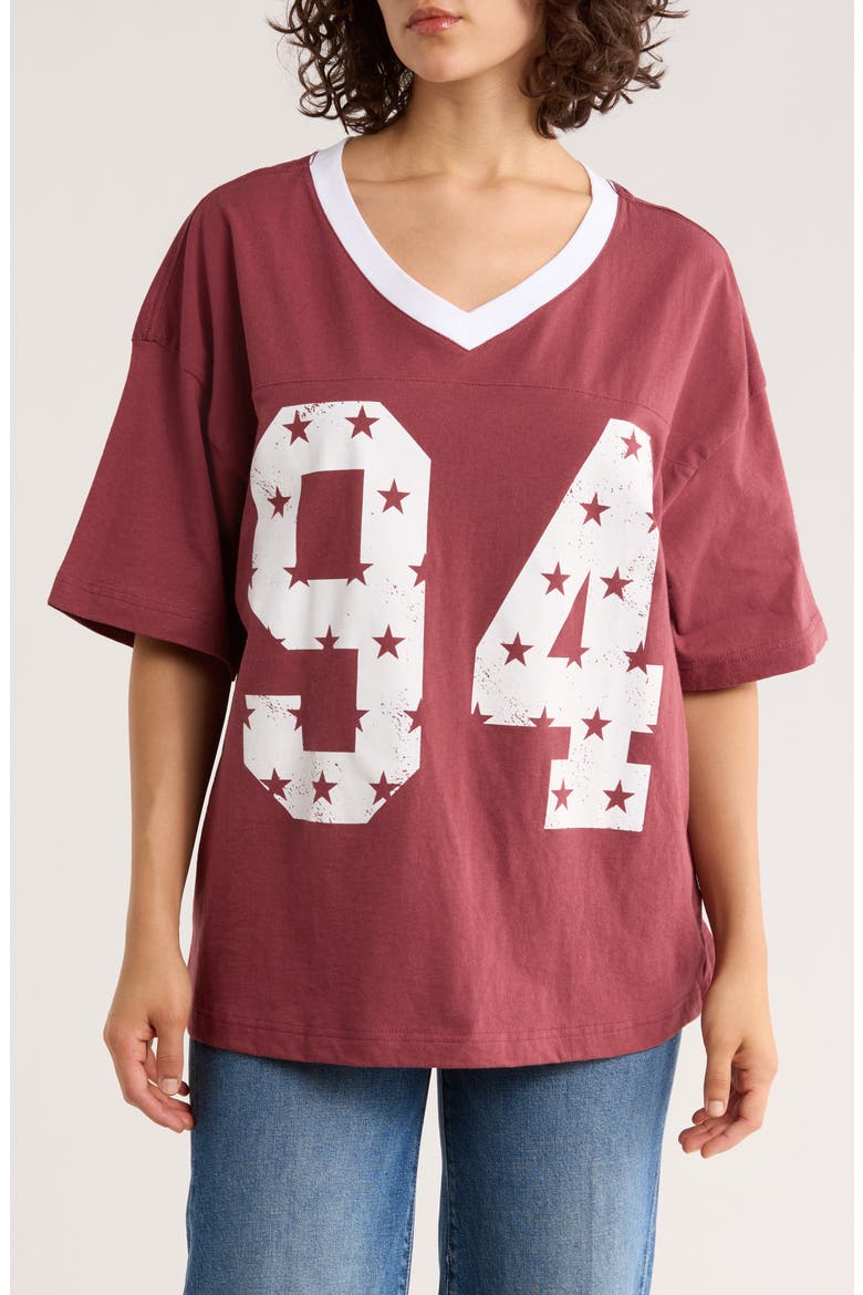 94 Stars Jersey T-Shirt, Main, color, BRIGHT WHITE/ OXBLOOD RED