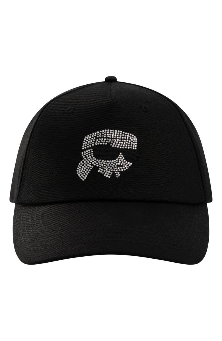 KARL LAGERFELD PARIS Karl Rhinestone Studded Baseball Hat, Main, color,