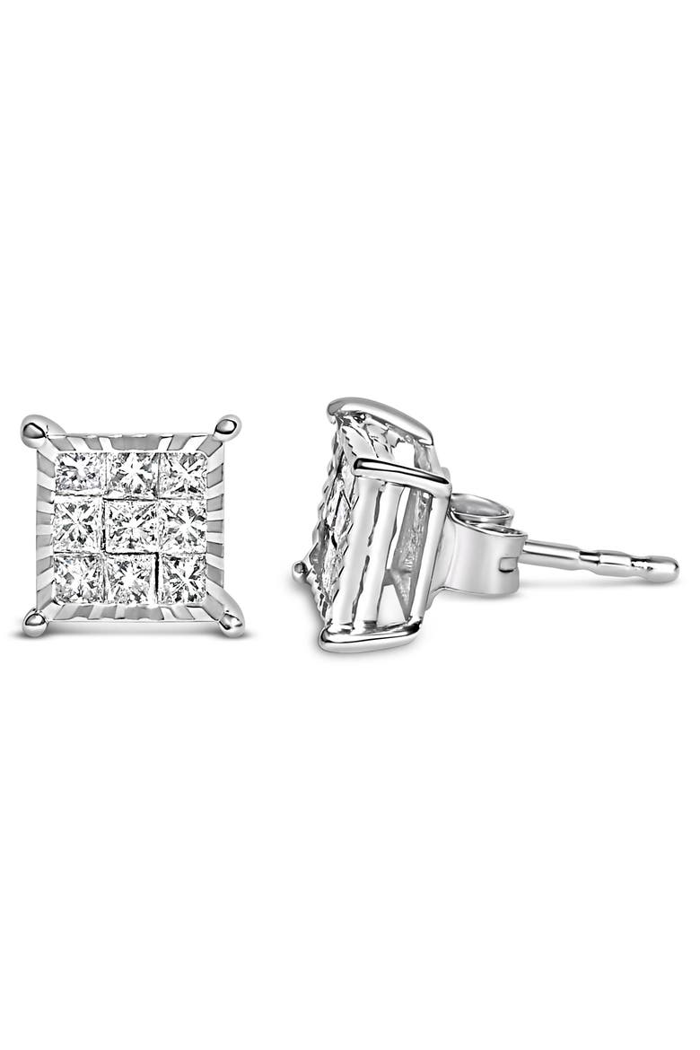 Sterling Silver 1/2 Cttw Princess Diamond Composite Square Stud Earrings, Alternate, color, Silver