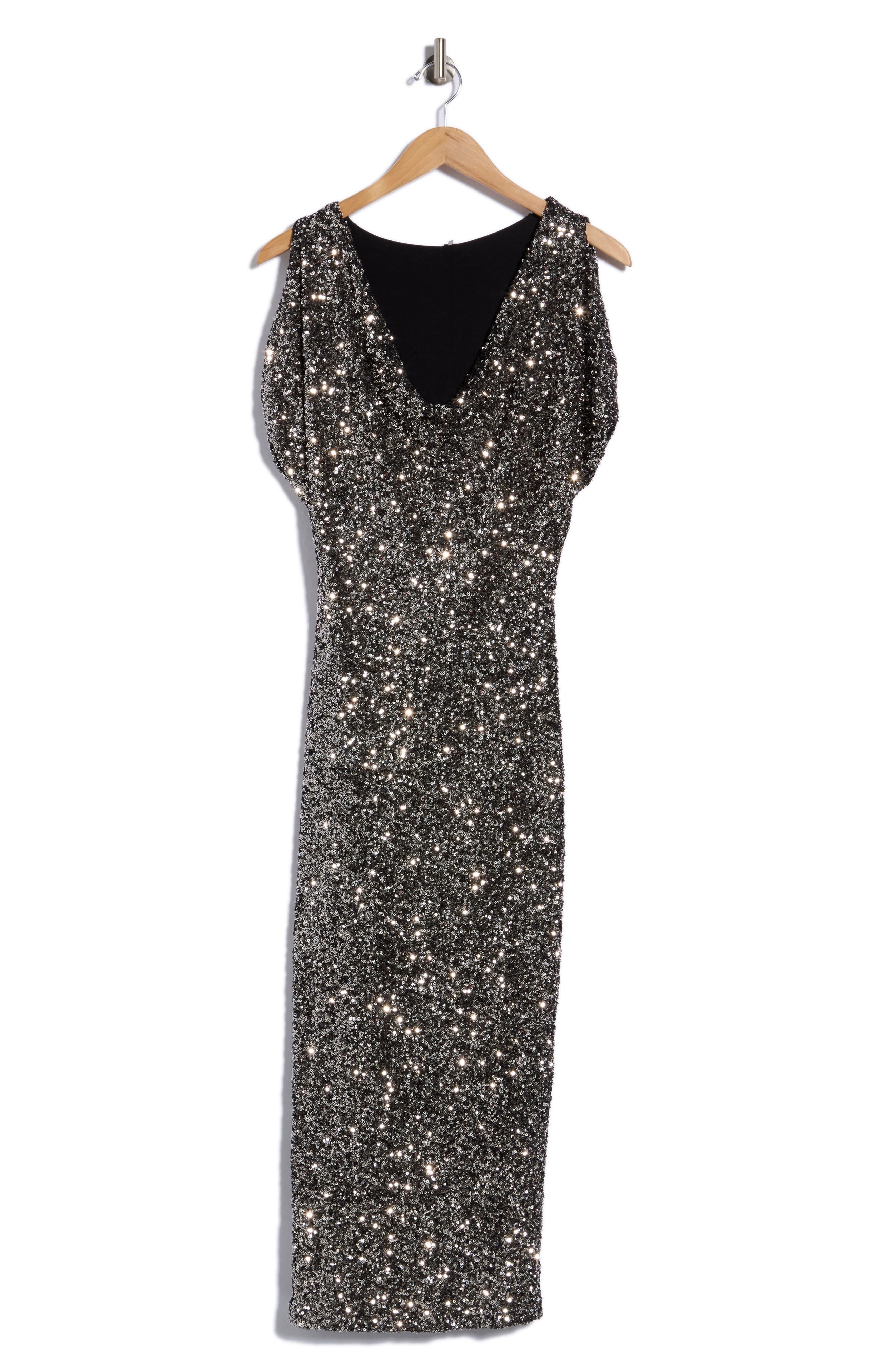 Rumia Sequined Cowl Neck Midi Dress