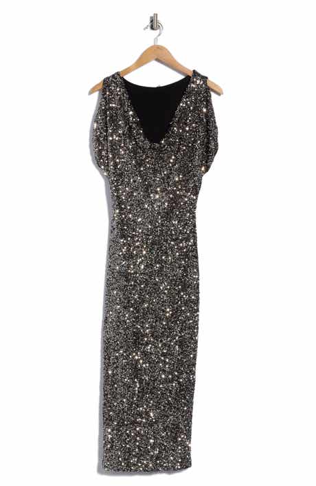 Rumia Sequined Cowl Neck Midi Dress