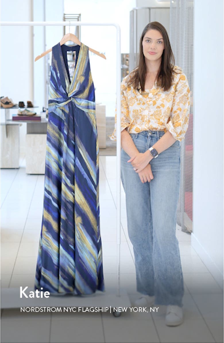 Abstract Print Knot Front Satin Gown, sales video thumbnail