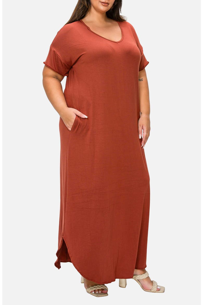Short Sleeve Jersey Maxi Dress, Alternate, color, TOBACCO