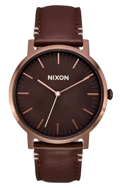 Porter Round Leather Strap Watch, 40mm