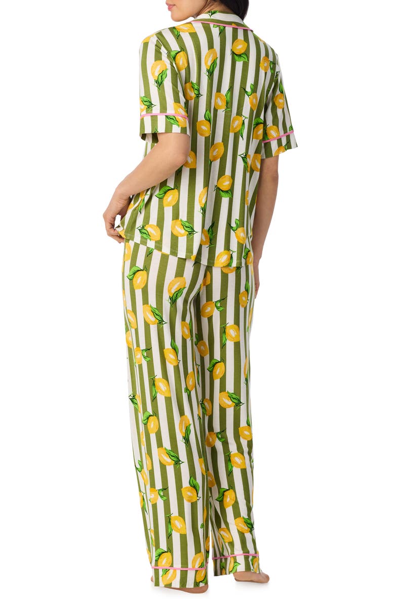 Room Service Pjs Print Long Pajamas, Alternate, color, Green Stripe