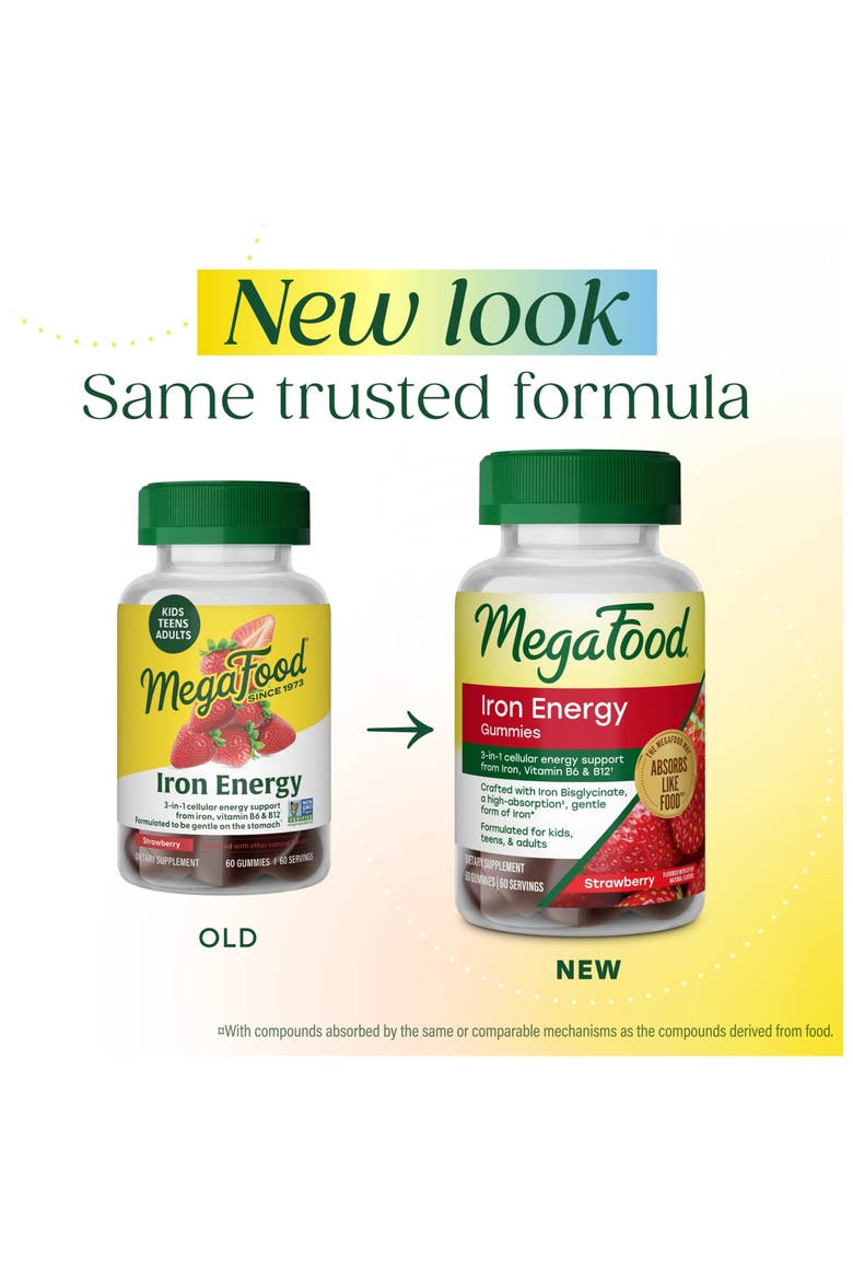 Iron Energy Gummies for Adults, Teens & Kids with Vitamin B12 & B6, 60 Strawberry Gummies, Alternate, color, None