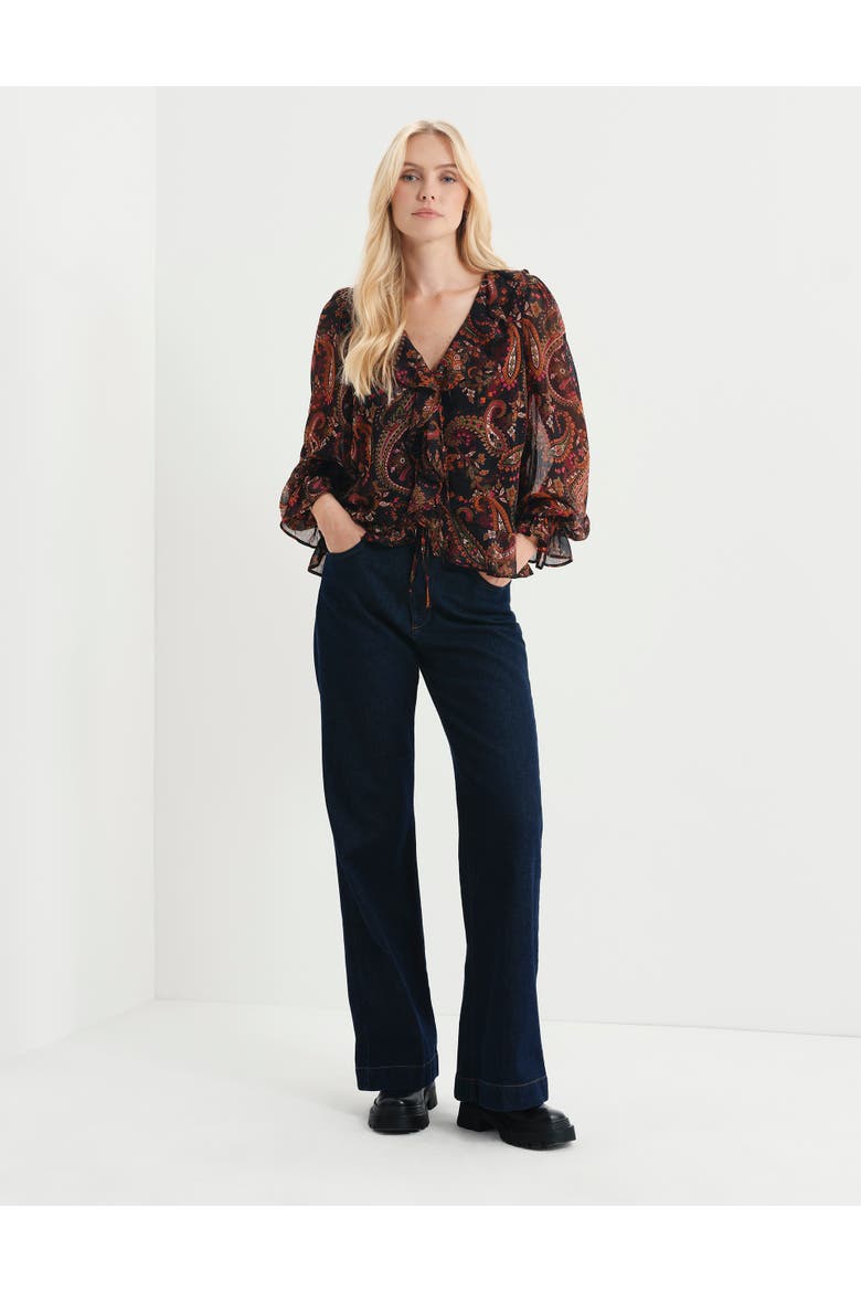 Janelle Printed Chiffon Blouse, Alternate, color, Black Paisley