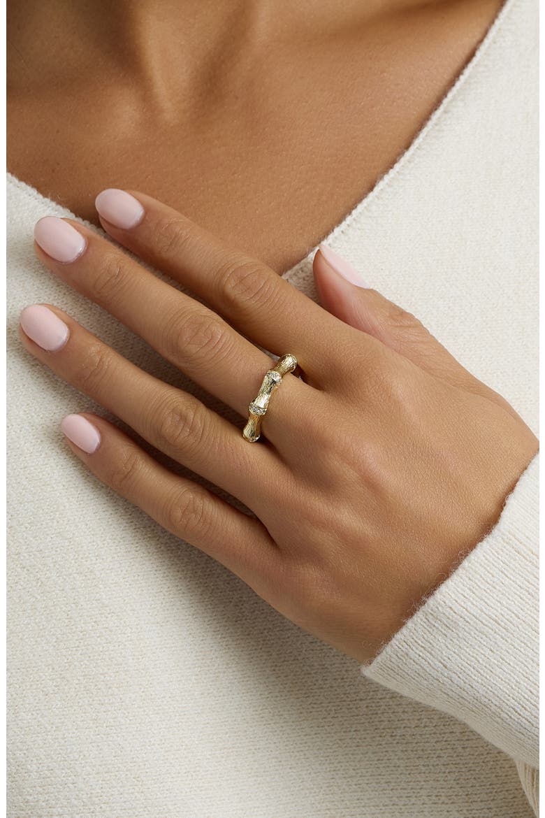 Cubic Zirconia Bamboo Band Ring, Alternate, color, GOLD