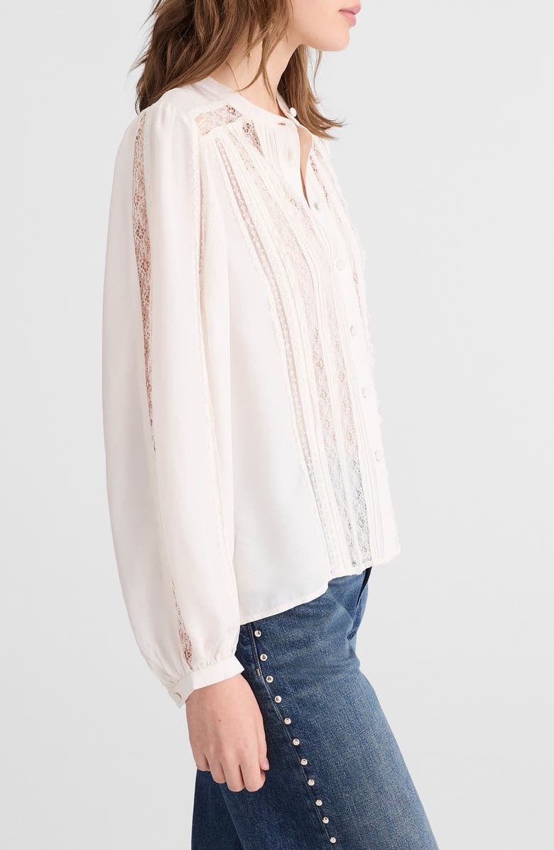 Madewell Lace Inset Long Sleeve Button-Up Top, Alternate, color, Winter White