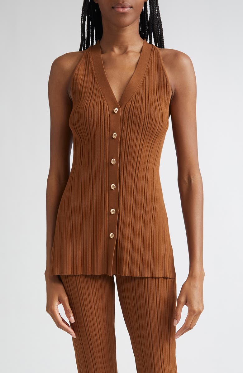 Veronica Beard Dax Variegate Rib Sweater Vest, Main, color, Dark Whisky