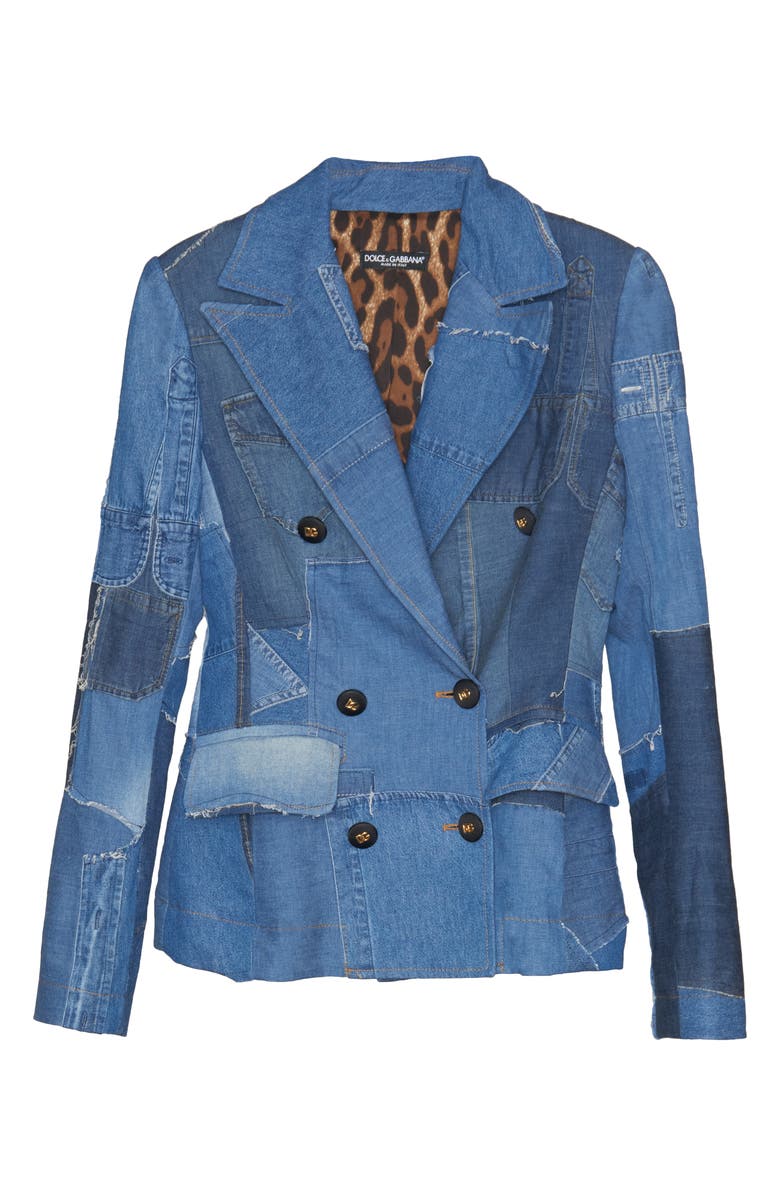 Dolce&Gabbana Raw Edge Patchwork Panel Denim Blazer, Alternate, color, 