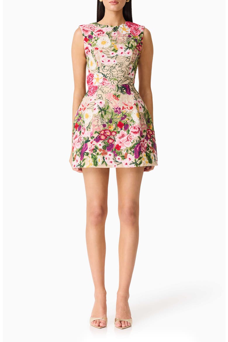 Floral Embroidered Tulip Skirt Minidress, Main, color, NUDE MULTI FLORAL