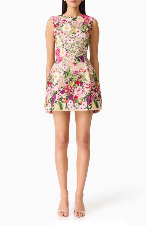 Floral Embroidered Tulip Skirt Minidress