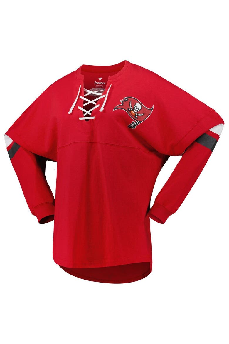 Women's Fanatics Branded Red Tampa Bay Buccaneers Spirit Jersey Lace-Up V-Neck Long Sleeve T-Shirt, Alternate, color, Red
