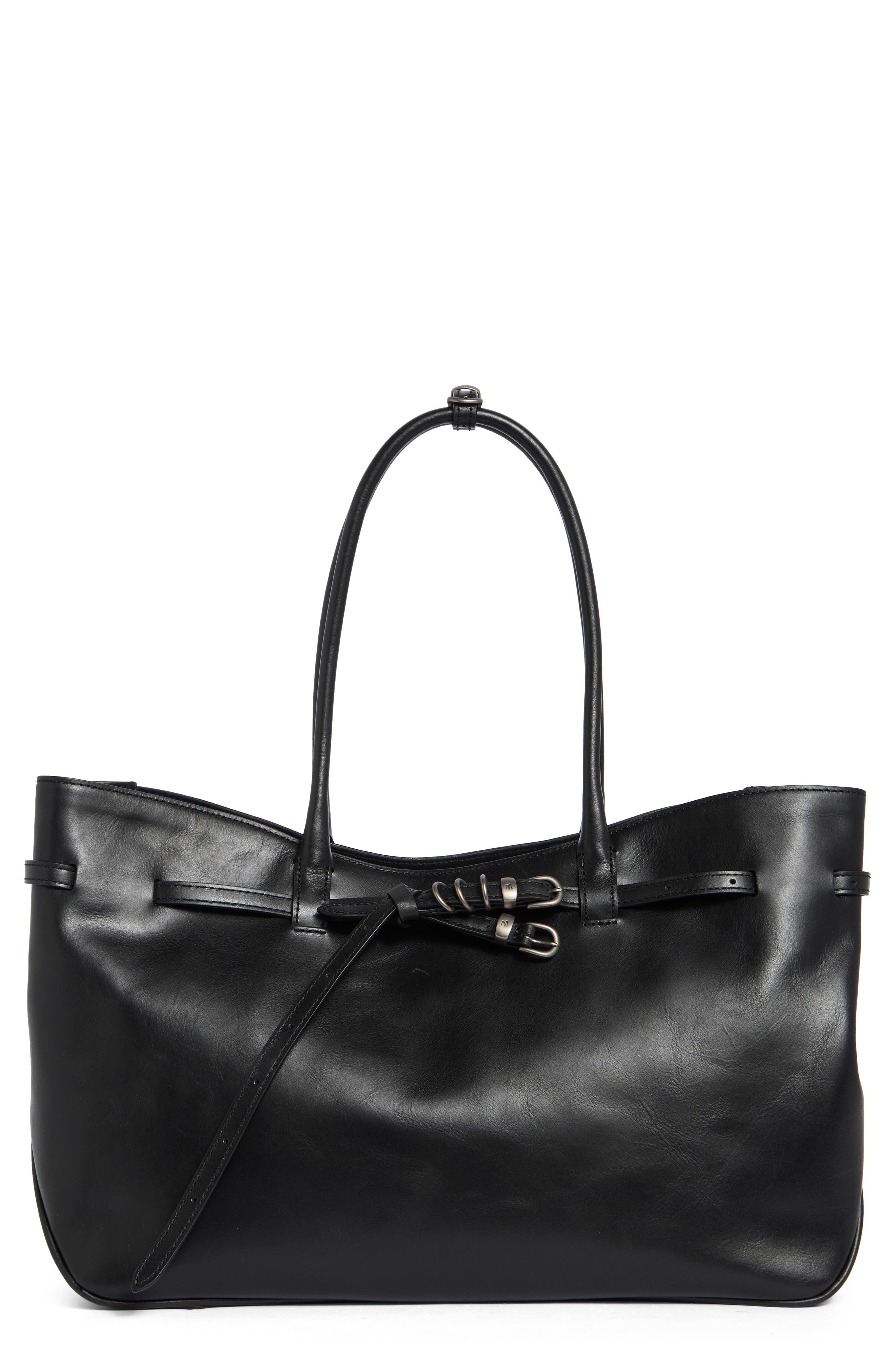 MARGESHERWOOD Grandma Large Buckle Suede Shoulder Bag, Main, color, Black Pull-Up