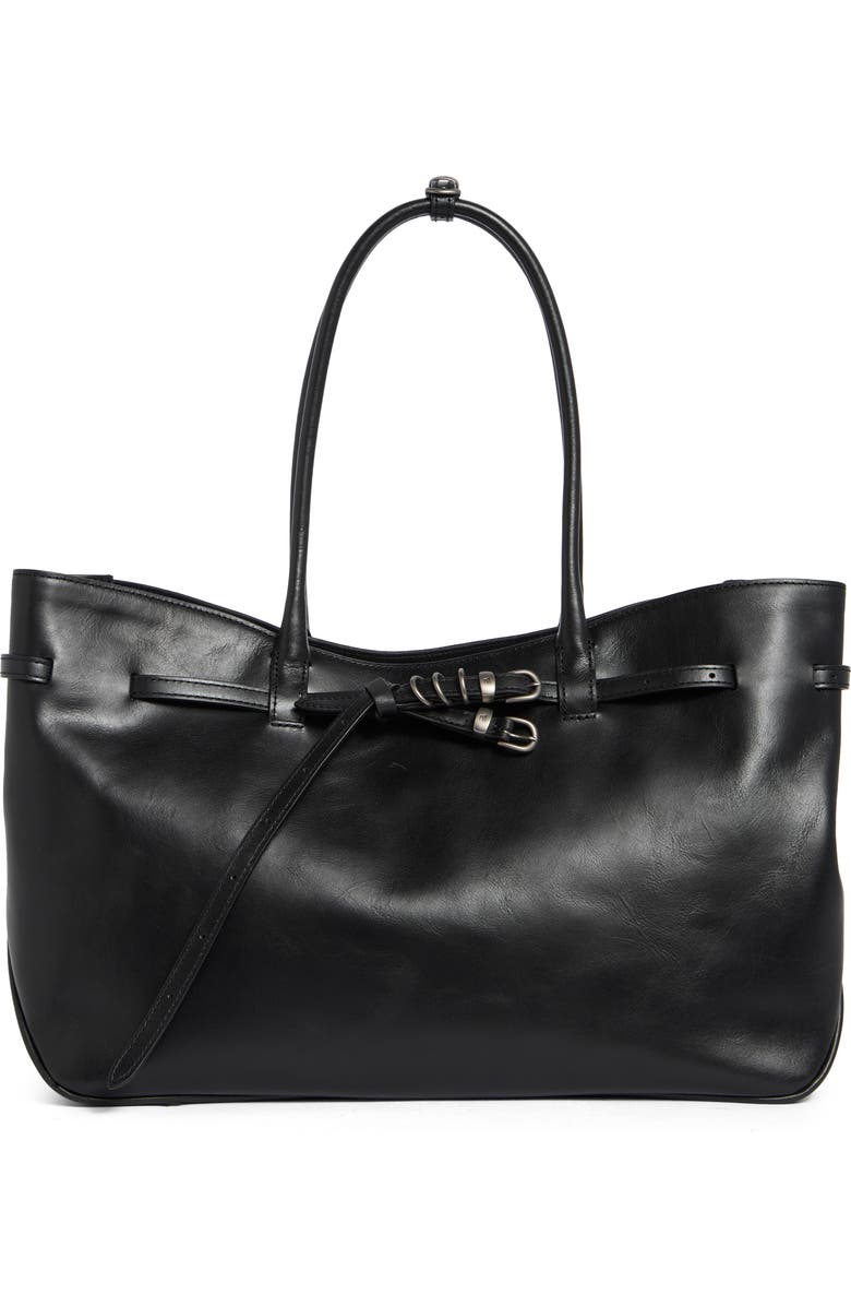 MARGESHERWOOD Grandma Large Buckle Suede Shoulder Bag, Main, color, Black Pull-Up