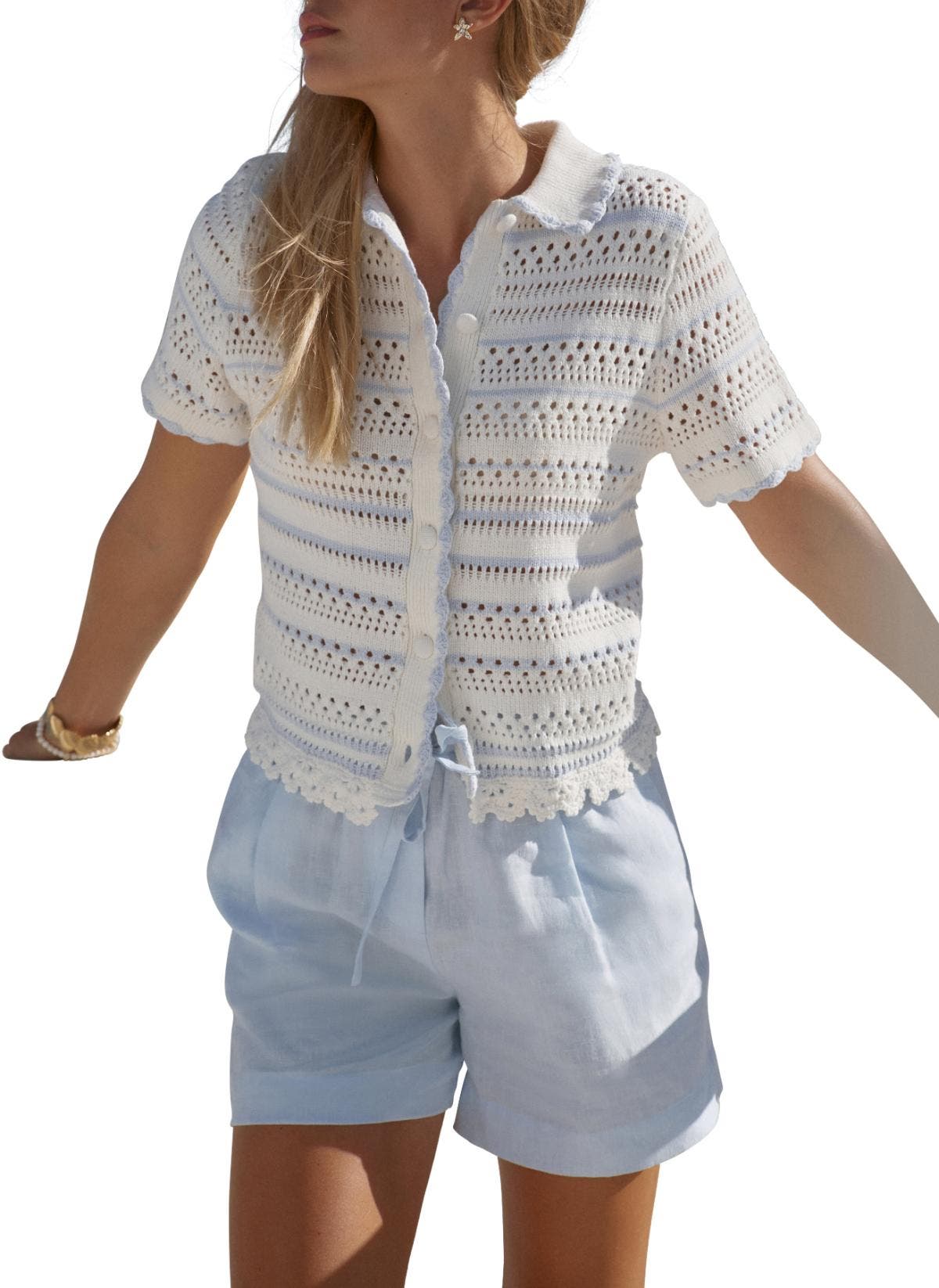 Cotton Blend Stripe Crochet Top
