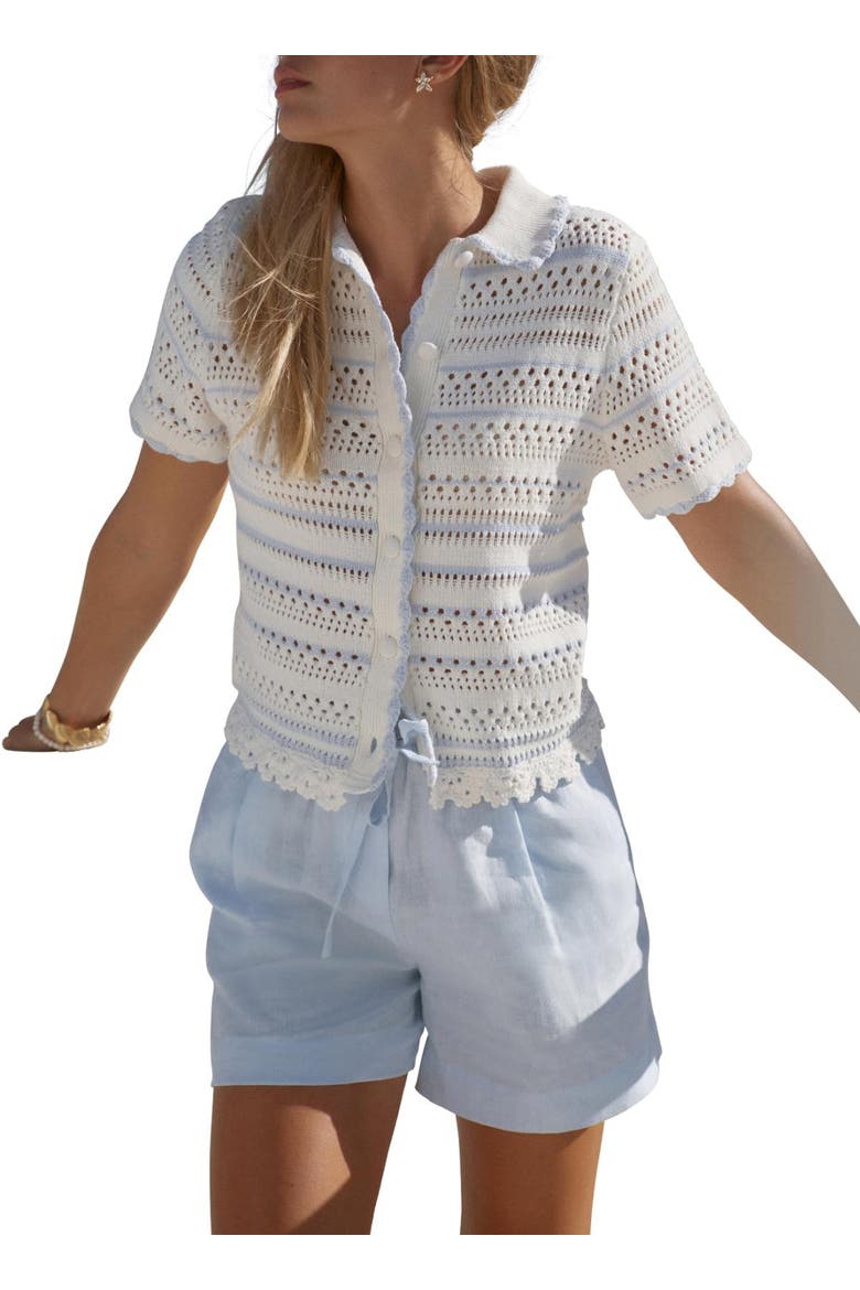 Cotton Blend Stripe Crochet Top, Main, color, Ivory