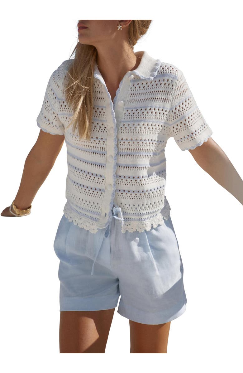 MINT VELVET Cotton Blend Stripe Crochet Top, Main, color, Ivory