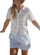 MINT VELVET Cotton Blend Stripe Crochet Top