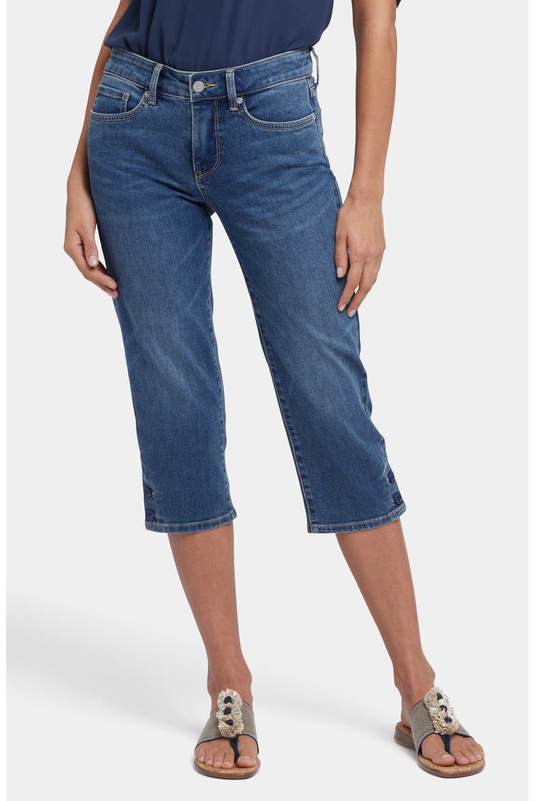 Marilyn High Waist Button Detail Capri Jeans, Main, color, VALENCIA SURF
