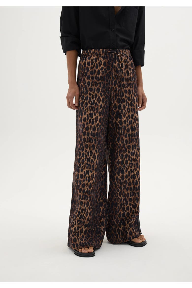 Petunia Linen Blend Leopard Trouser, Main, color, Brown Leopard Print
