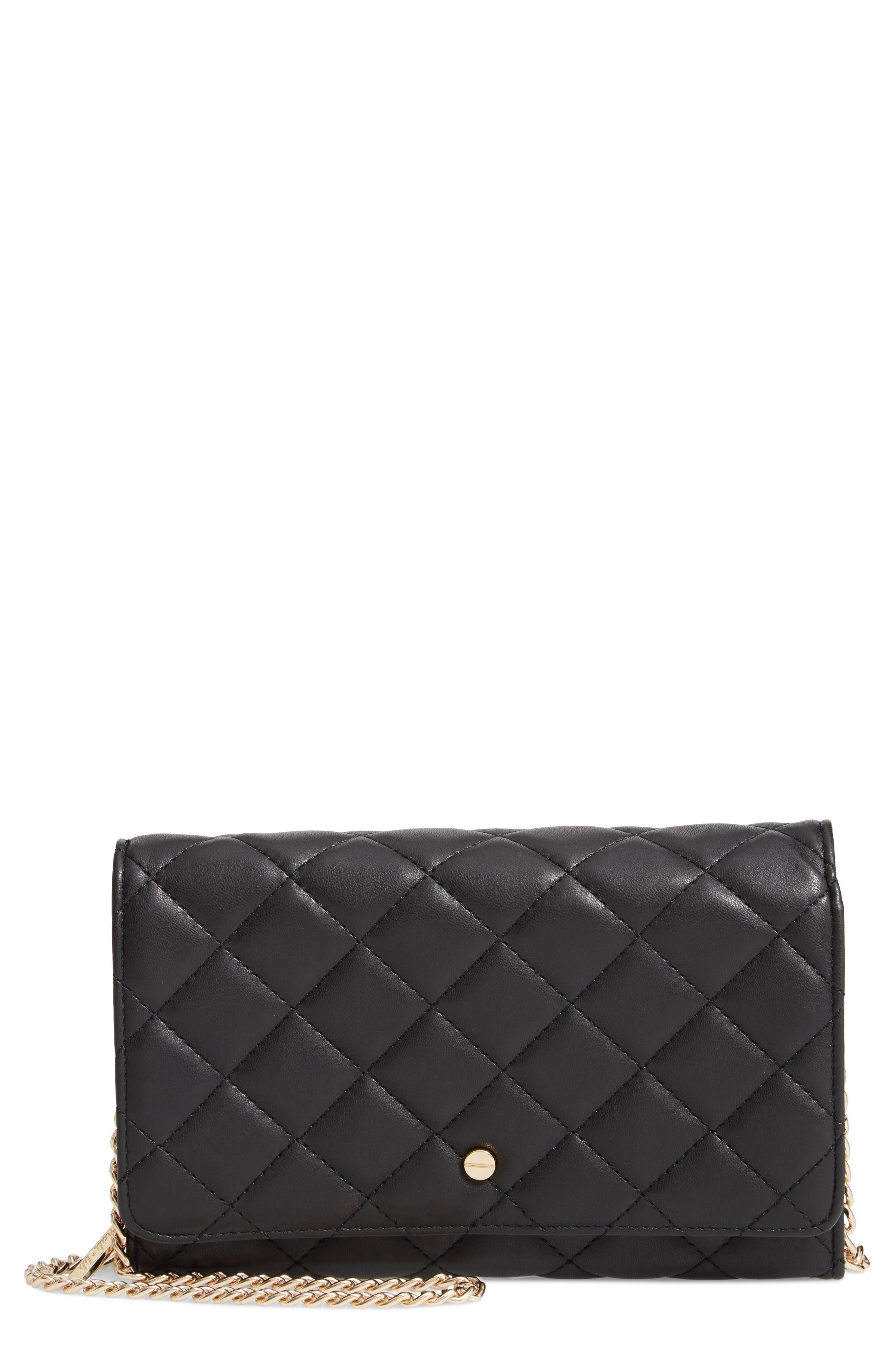 Ciara Quilted Vegan Leather Convertible Clutch, Main, color, BLACK