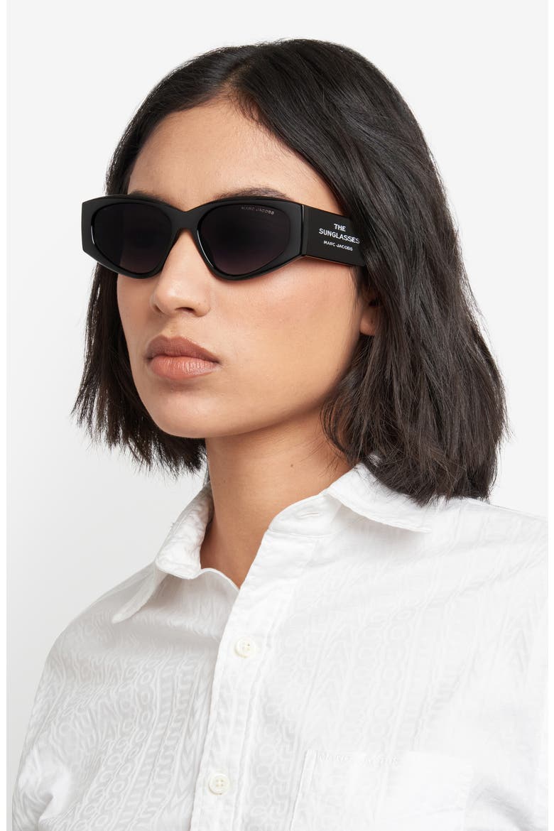 56mm Gradient Cat Eye Sunglasses, Alternate, color, BLACK