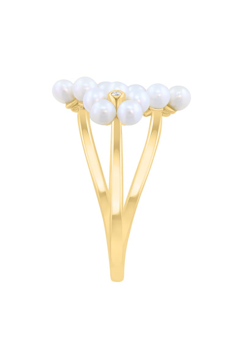 14K Gold Diamond & Freshwater Pearl Flower Ring, Alternate, color, WHITE