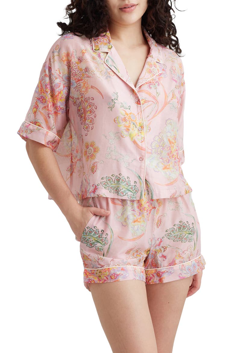 Coco Floral Cotton & Silk Short Pajamas, Alternate, color, PAPINELLE PINK