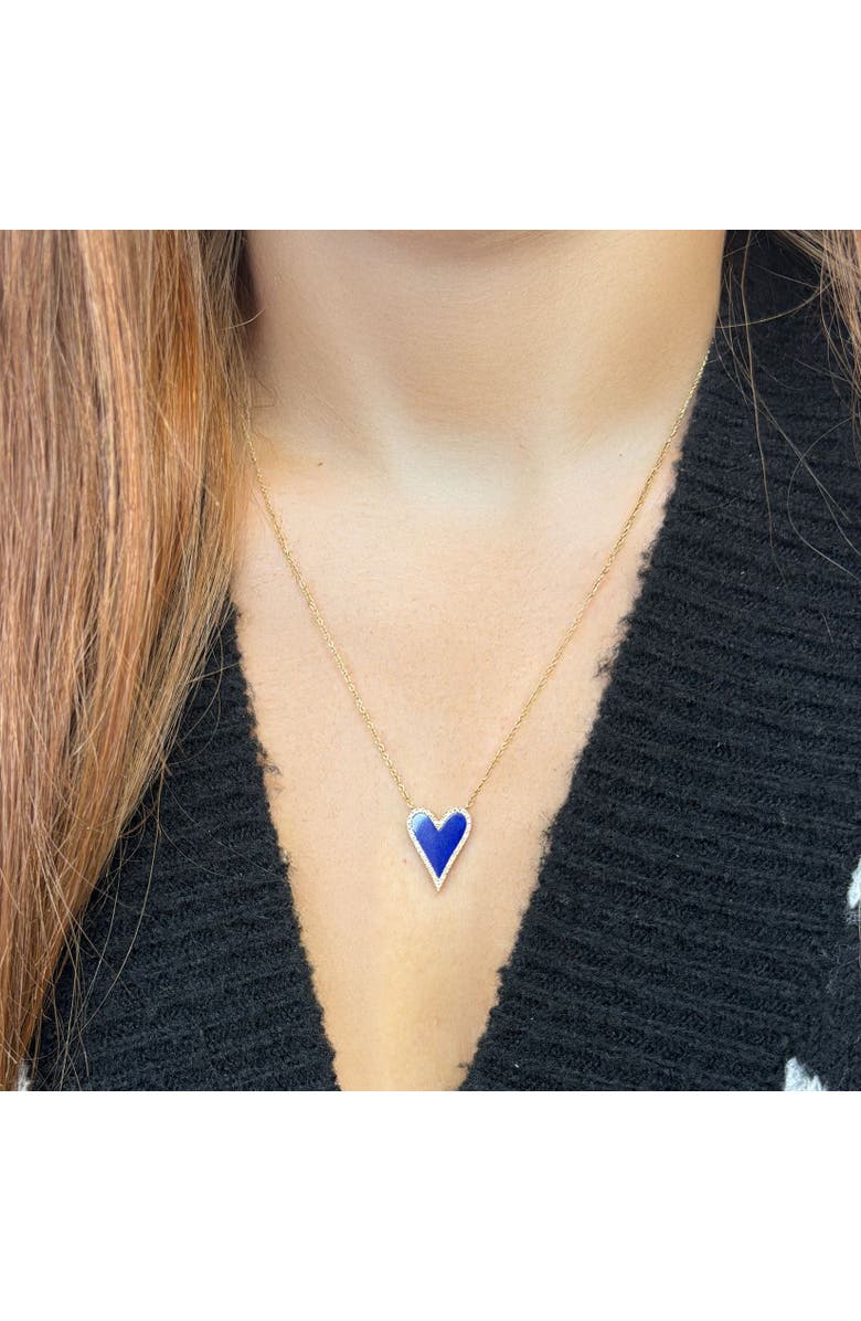 The Lovery Fine Jewelry Lapis Diamond Halo Heart Necklace, Alternate, color, Lapis