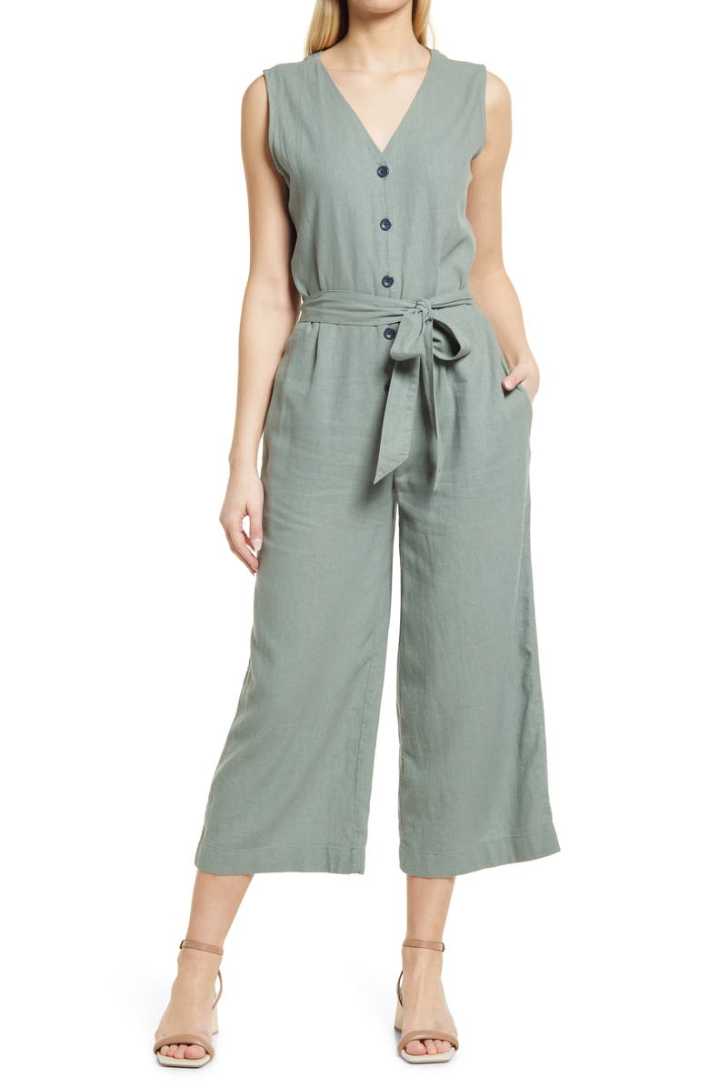 Caslon<sup>®</sup> Linen Blend Wide Leg Jumpsuit, Main, color,