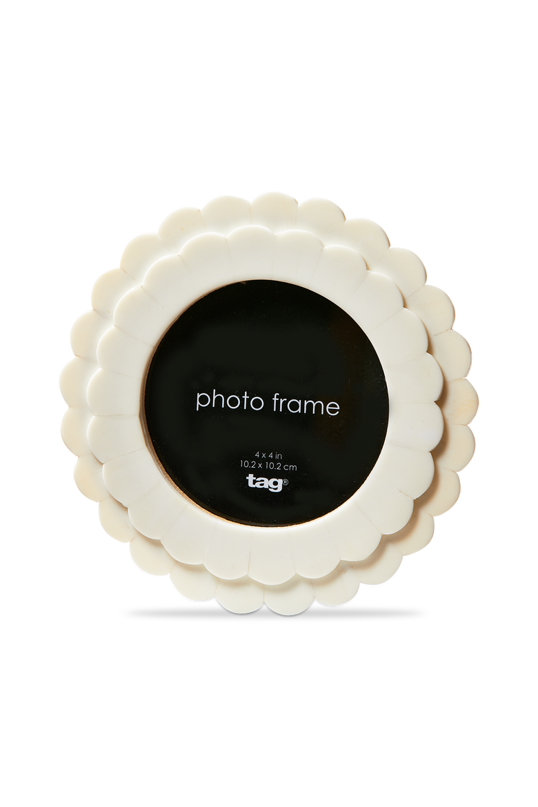 Round Scallop Photo Frame 4X4 White Resin Summer, Main, color, White