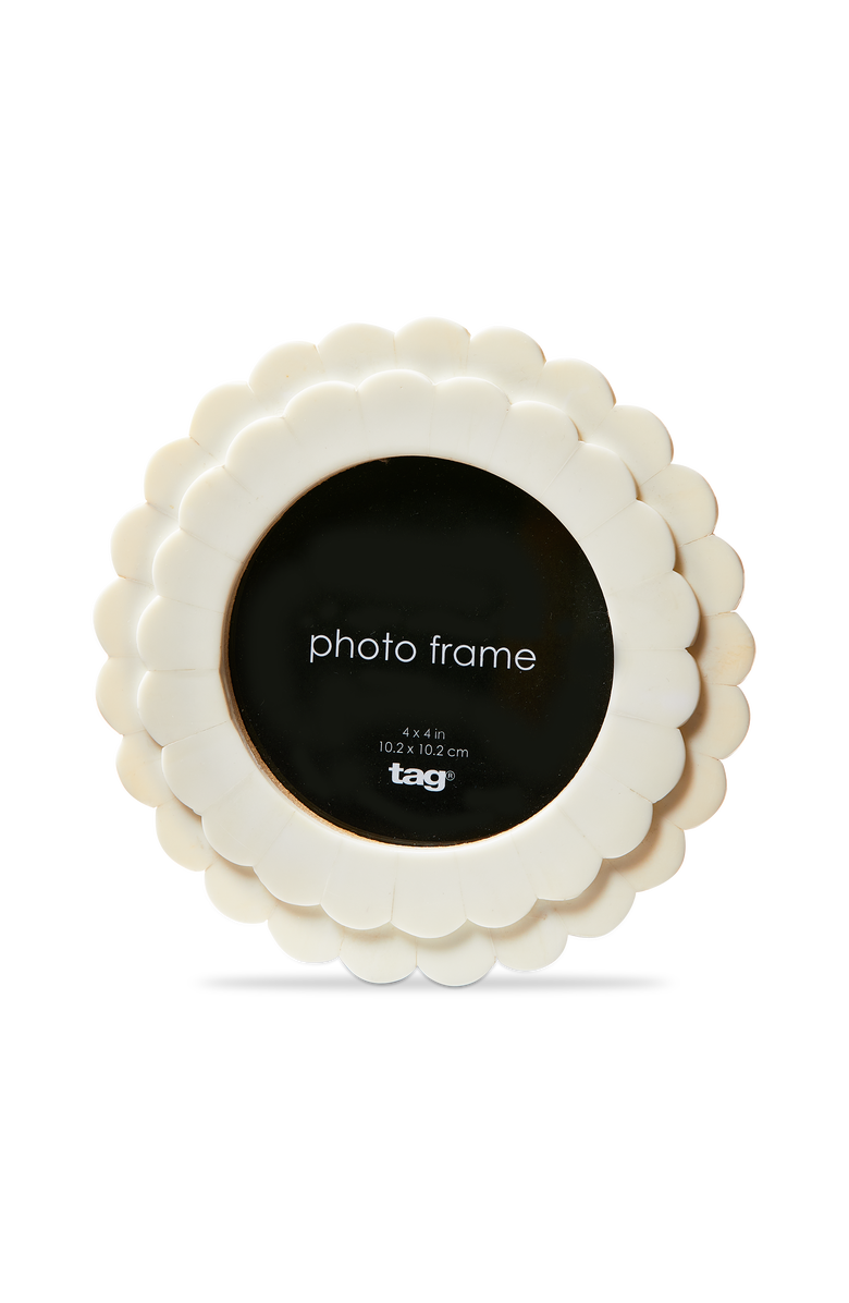 tag Round Scallop Photo Frame 4X4 White Resin Summer, Main, color, White
