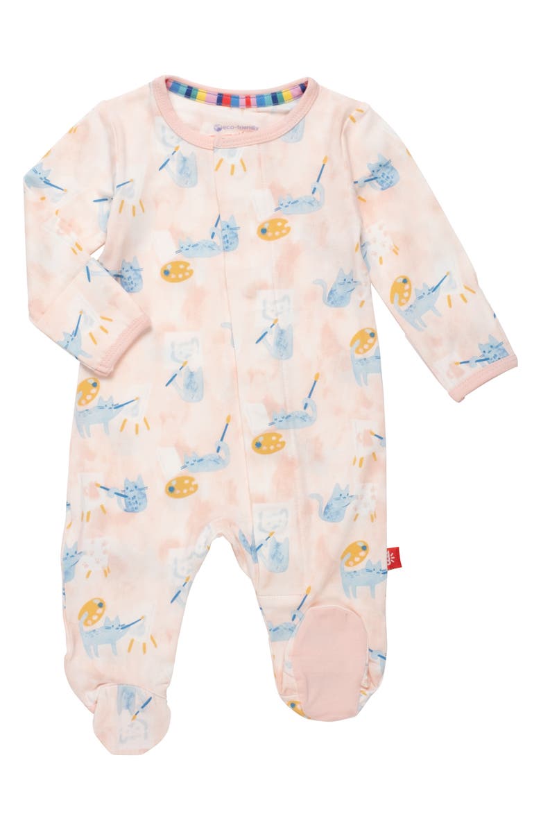 Magnetic Me Arts & Cats Print Magnetic Closure Footie, Main, color, Artsc