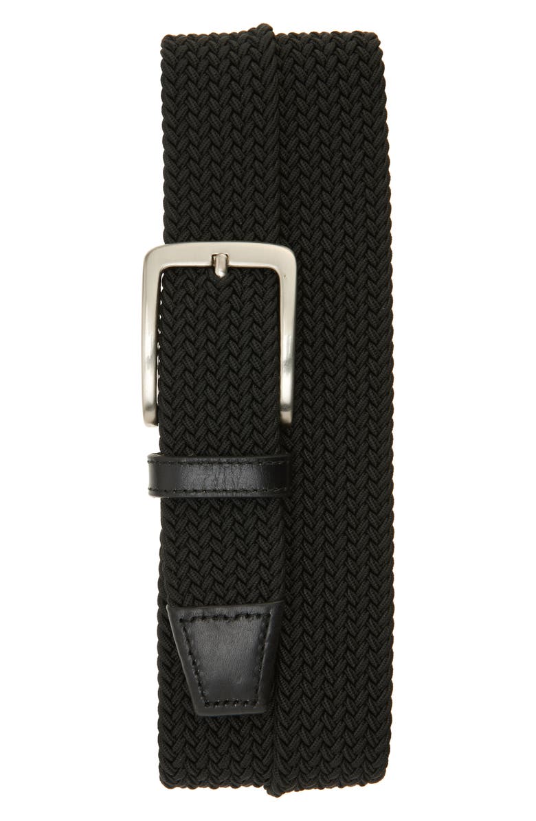 Johnston & Murphy Stretch Woven Belt, Main, color, Black Knit