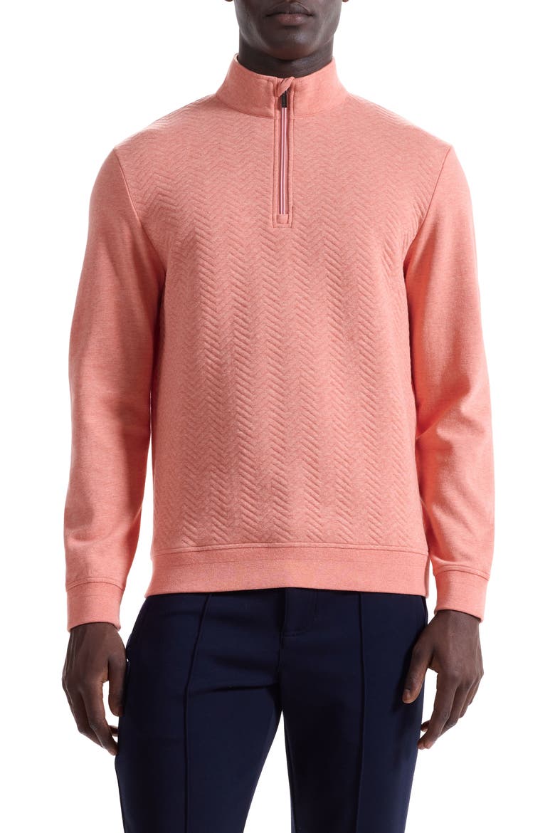 Chevron Quarter Zip Cotton Blend Pullover, Main, color, CORAL