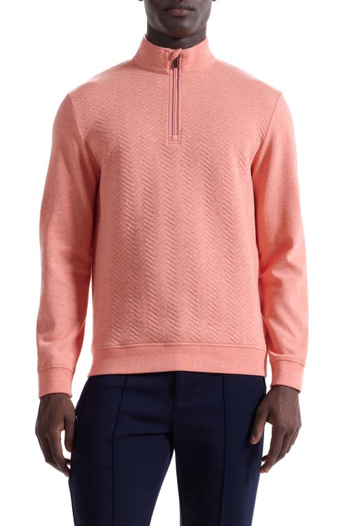 Bugatchi Chevron Quarter Zip Cotton Blend Pullover In Pink
