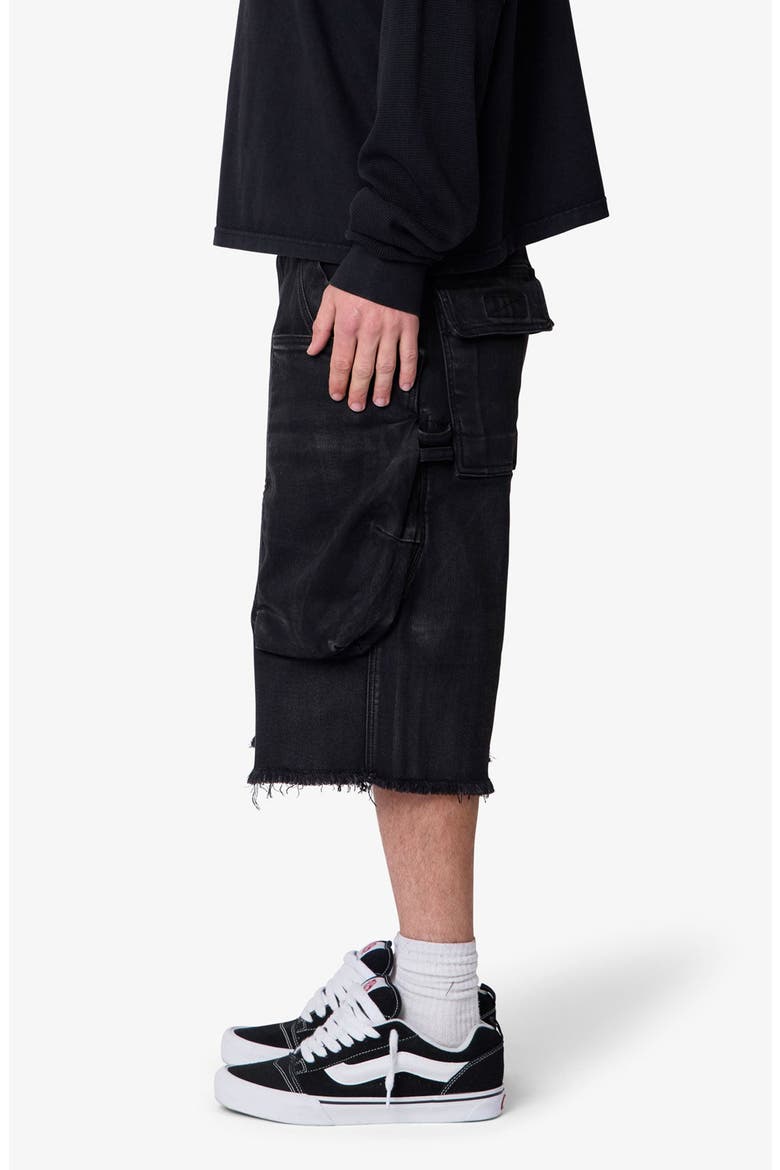 Baggy Waxed Cargo Shorts, Alternate, color, BLACK
