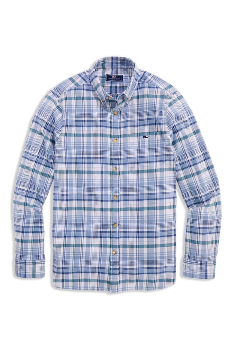 Stretch Plaid Flannel Shirt, Alternate, color, BRACKISH BLUE
