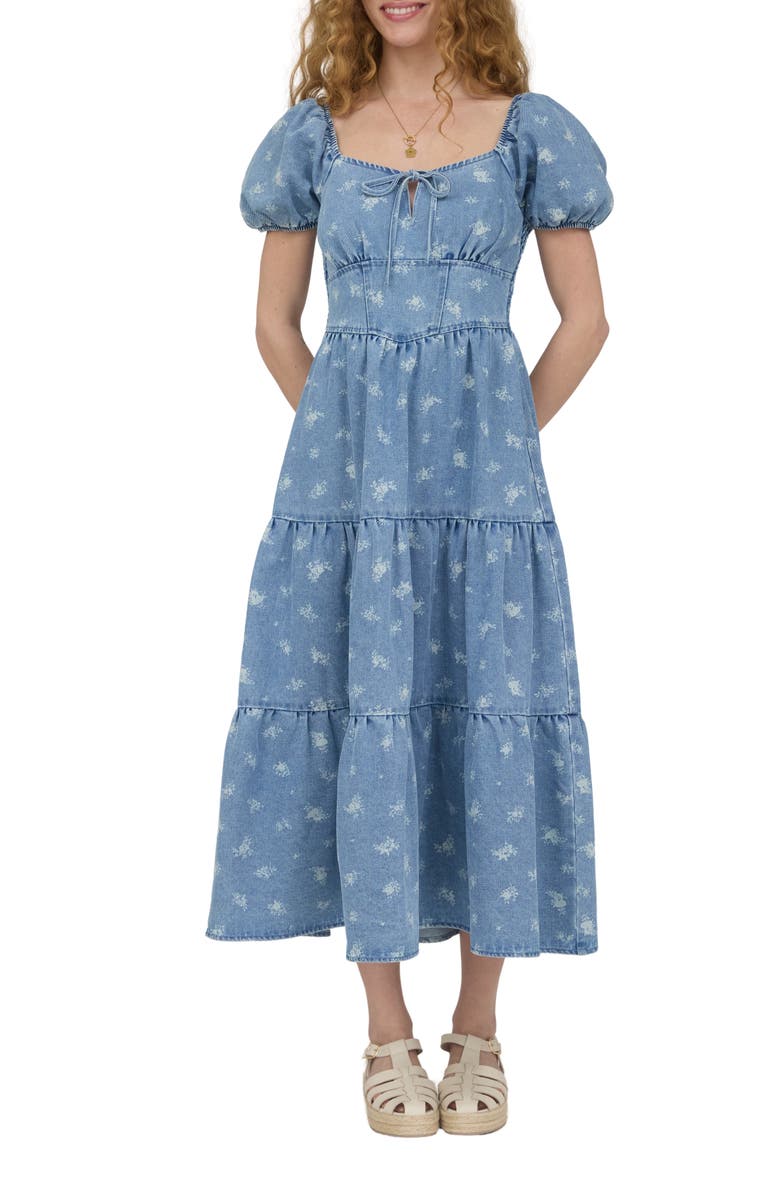 AUGUST SKY Floral Midi Dress, Main, color, Denim Blue