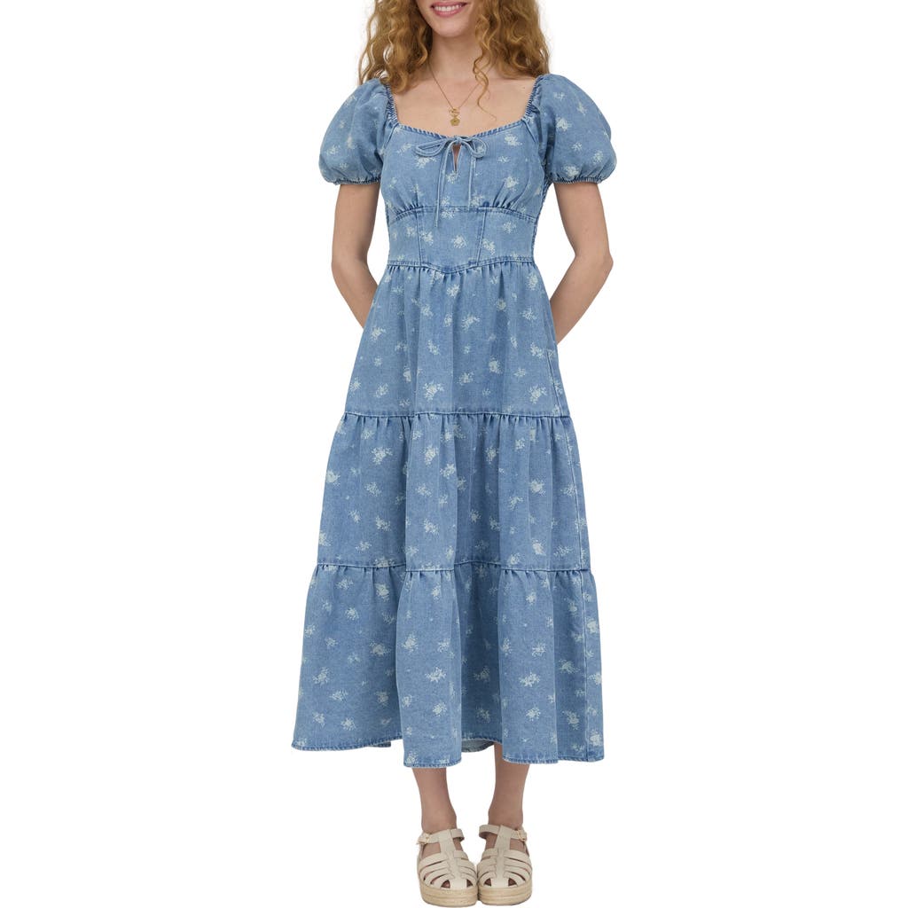 AUGUST SKY Floral Midi Dress in Denim Blue at Nordstrom Rack, Size Medium