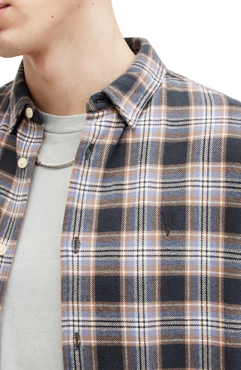 AllSaints Ventana Check Relaxed Fit Button-Up Shirt, Alternate, color, Marine Blue